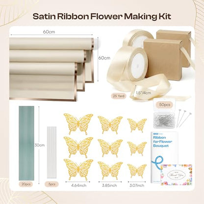 Caydo Ivory Ribbon Rose Bouquet for Gifts - color: Ivory