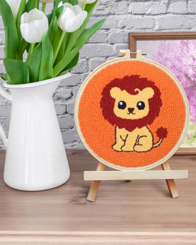 ERKOON Punch Needle Kit Beginners Adults, Zodiac Easy Embroidery Set for Starter Art Craft, Needling Punching Project with Patterns, Tools, Yarns, Hoop, Instruction (Leo) - color: Leo