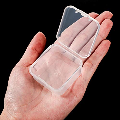 SATINIOR 48 Packs Clear Small Plastic Containers Transparent Storage Box with Hinged Lid for Items Crafts Jewelry (1.7 x 1.7 0.79 Inches) - size: 1.7 x 1.7 x 0.79 in