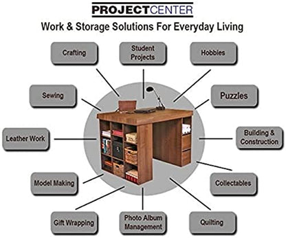 Project Center Desk with Bookcase and 3 Bin Cabinet-Oak - color: Oak