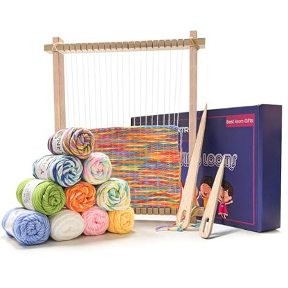 LYKTRIX Weaving Loom for Kids Age 6-12,Small Wooden Weaving Loom Kit,Suitable for Beginners and Children, 9 * 11 inch Knitting Loom Kit Includes Instructions and Enough Yarn 28×24cm - size: 28×24cm