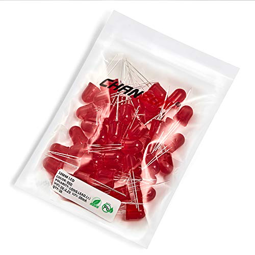 CHANZON 50 pcs 10mm Red Diffused LED Diode Lights (DC 2V 20mA) - color: F) Red-red (50pcs)