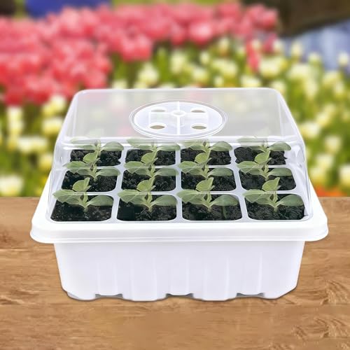 12 Hole Seedling Box with Ventilation Hole Breathable Adjustable Mini Greenhouse Gardening Plant Seedling Box,19x14.5x11cm (White) - color: White