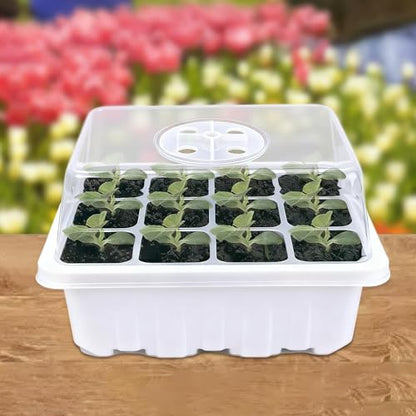 12 Hole Seedling Box with Ventilation Hole Breathable Adjustable Mini Greenhouse Gardening Plant Seedling Box,19x14.5x11cm (White) - color: White