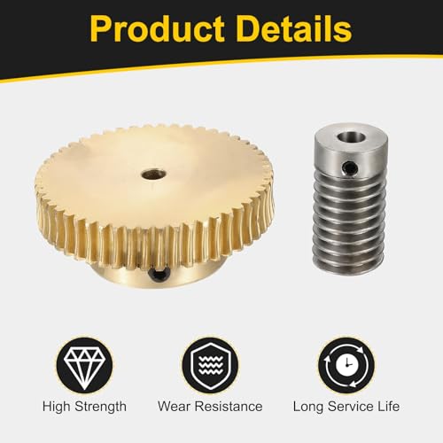 uxcell Worm Gear Set 50T 0.8 Module 1:50 Reduction Rate, Right Rotation Drive Gear Box Wheel Reduce Transmission Part (Brass Gear-4mm Bore, 1045 Steel Rod 6mm Bore) - size: Gear-4mm, Rod-6mm Bore, style: 0.8M-50T