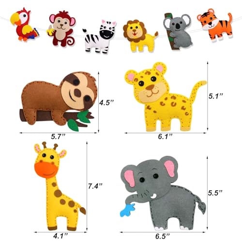 CiyvoLyeen Kids Sewing Kit Crafts – DIY Safari Jungle Animals Felt Plush Ornaments Sewing Set for Girls & Boys Ages 7–12, Beginner Craft Kit Set of 14 - color: Jungle animals-14 Pcs