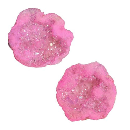 moonsix Pack of 2 Titanium Coated Angel Aura Quartz Geode, Pink - color: Pink