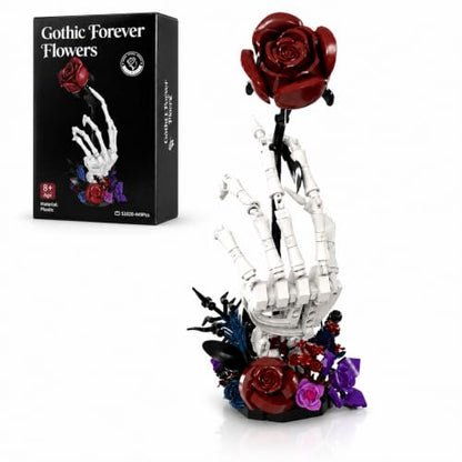 Gothic Rose Skeleton Hand Building Set, Dark Fantasy Brick Model