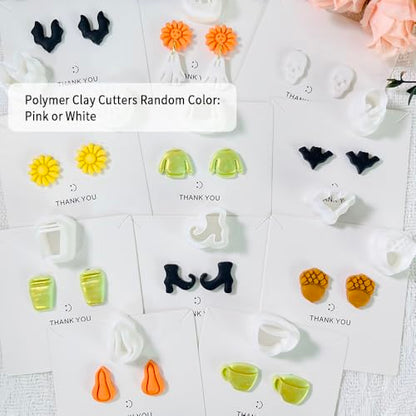 Xaekicr 12PCS Mini Halloween Clay Cutters for Polymer Clay Jewelry – Small Clay Earring Cutters, Fall Pumpkin Coffee Boot Shapes, Polymer Clay Tools & Molds Kit - color: 2F color