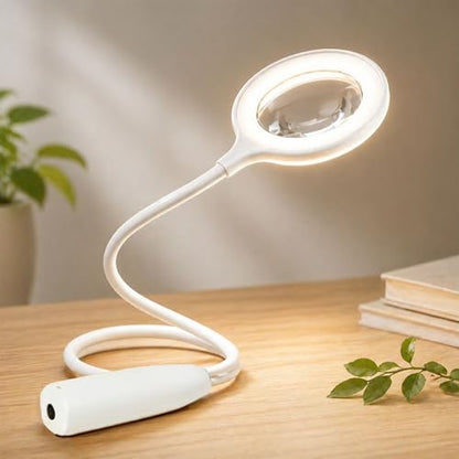 Neck Wear Magnifying Glass with Light, Hands Free Flexible Gooseneck Magnifier LED Lamps for Craft Hobby, Painting, Reading, Sewing, Close Work (White)