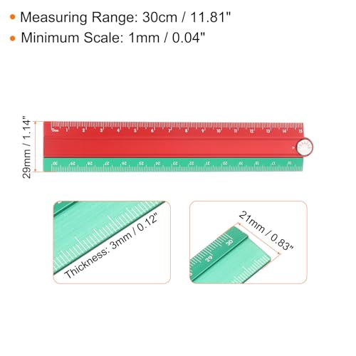 HARFINGTON Folding Straight Ruler 30cm Metric Aluminum Alloy Protractor Foldable Angle Ruler Geometric Measuring Tool with Angle Line for Architects Artists Office, Red Green - color: Red/Green
