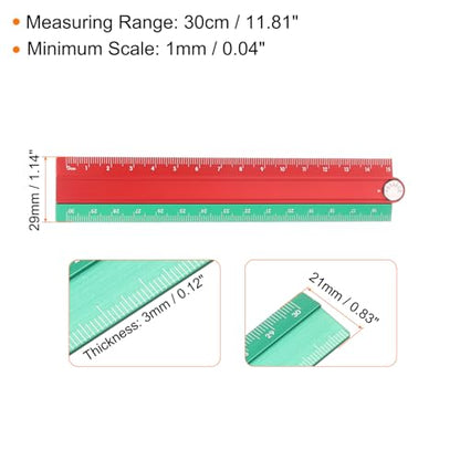 HARFINGTON Folding Straight Ruler 30cm Metric Aluminum Alloy Protractor Foldable Angle Ruler Geometric Measuring Tool with Angle Line for Architects Artists Office, Red Green - color: Red/Green
