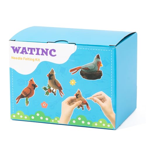 WATINC Needle Felting Kit - 3 Set Unique Different Cute Doll Wool Felt Needle Tools Foam Pad Instruction, DIY Home Decoration Craft Party Supplies for Art Work Starter Beginners (Cardinal) - style: Cardinal