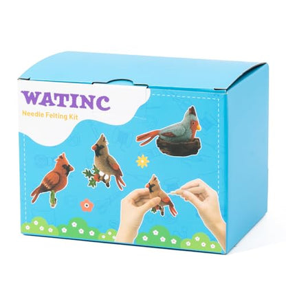 WATINC Needle Felting Kit - 3 Set Unique Different Cute Doll Wool Felt Needle Tools Foam Pad Instruction, DIY Home Decoration Craft Party Supplies for Art Work Starter Beginners (Cardinal) - style: Cardinal