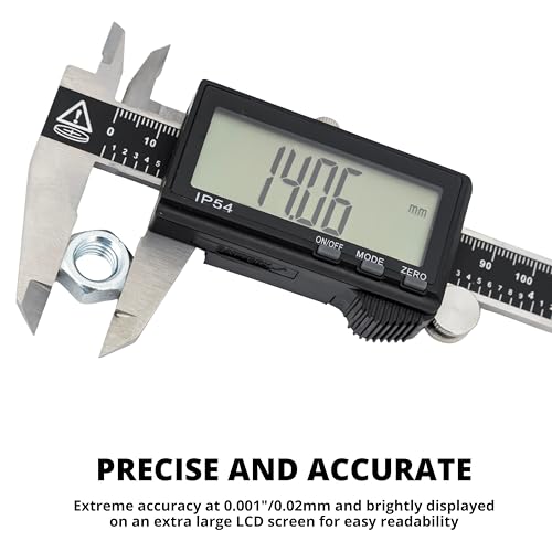 NEIKO 01401A 6-Inch Electronic Digital Caliper, Stainless Steel, Extra Large LCD Screen, Measurement Conversions for Inches, Millimeters, and Fractions - size: 6 Inch, XL Screen, style: Stainless Steel