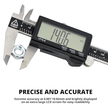 NEIKO 01401A 6-Inch Electronic Digital Caliper, Stainless Steel, Extra Large LCD Screen, Measurement Conversions for Inches, Millimeters, and Fractions - size: 6 Inch, XL Screen, style: Stainless Steel
