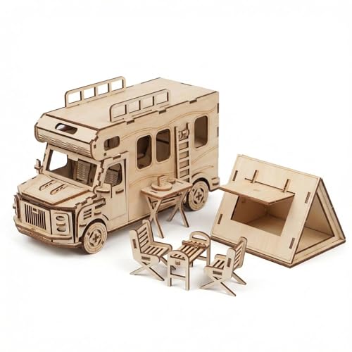 3D Wooden Puzzle for Adults Teens,DIY Camper Van Model Building Kit,Camping RV Set Model Puzzles,Stress Relief Craft,Ideal Christmas Birthday Gift for Family Activity or Home Decor