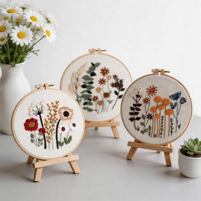Herdiese Embroidery Kit for Beginners & Adults, 3 Floral Patterns & Hoop - color: Flower-E (3 Pack)