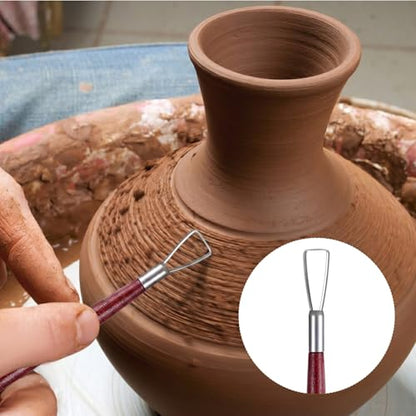 12 PCS Clay Carving Tools, Double-Sided Clay Sculpting Tools Wooden Handle Clays Wire Loop Sculpture Set Clays Pottery Sculpting Tool Set for Ceramic, Carving Modeling - color: Silver + Red