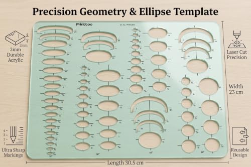 Printtoo Ellipse Geometry Template Acrylic Drafting Stencil Ruler Tool - color: Series -PRTD-2844A