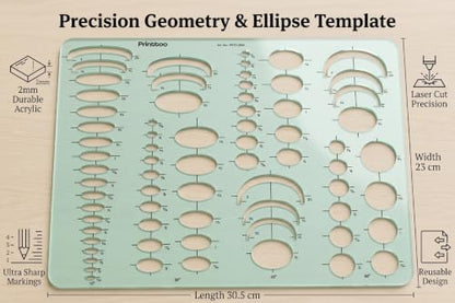 Printtoo Ellipse Geometry Template Acrylic Drafting Stencil Ruler Tool - color: Series -PRTD-2844A
