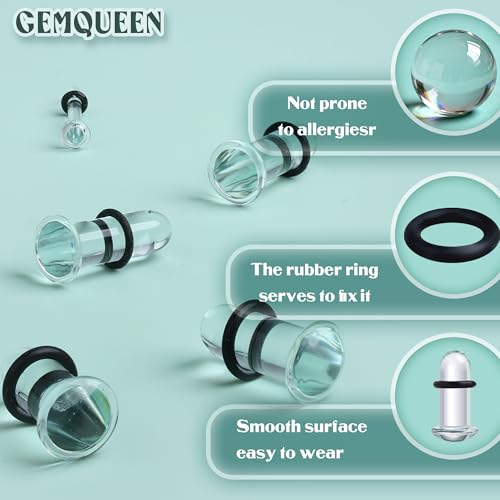 GEMQUEEN 24 Pcs 0.5mm Increments Glass Ear Stretching Kit Hypoallergenic - color: Black, size: 20pcs|1.6mm-12mm(14g-1/2''), not 0.5mm increments