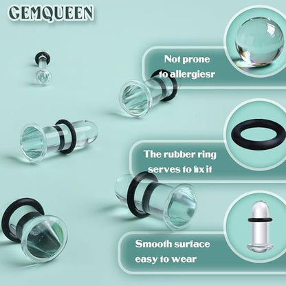 GEMQUEEN 24 Pcs 0.5mm Increments Glass Ear Stretching Kit Hypoallergenic - color: Black, size: 20pcs|1.6mm-12mm(14g-1/2''), not 0.5mm increments