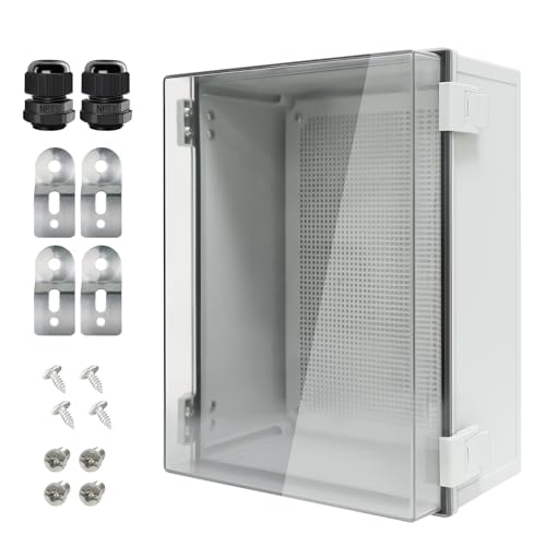 Junction Box IP65 Waterproof ABS Plastic Enclosure Hinged PC Clear Cover Electrical Project Box with Mounting Plate, Wall Brackets, Cable Glands 15.7" x 11.8" x 7.1" - color: Clear Cover, size: 15.7" x 11.8" x 7.1"