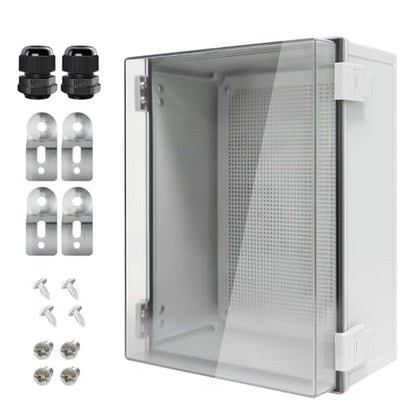 Junction Box IP65 Waterproof ABS Plastic Enclosure Hinged PC Clear Cover Electrical Project Box with Mounting Plate, Wall Brackets, Cable Glands 15.7" x 11.8" x 7.1" - color: Clear Cover, size: 15.7" x 11.8" x 7.1"