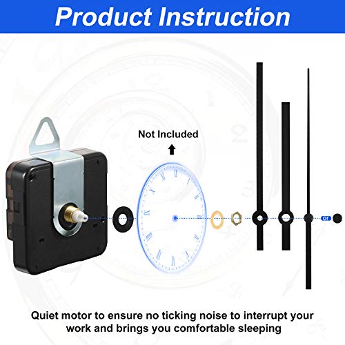 Outus 4 Pieces Quartz Clock Movement Mechanism Non Ticking DIY Mechanism with 6 Clock Hands Sets for Repair Parts Replacement(0.5 Inch/ 13 mm,Gold, Black) - size: 13 mm