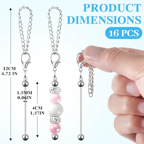 16PCS Beadable Keychain Bar Bulk, Keychain Making Kit - color: Silver