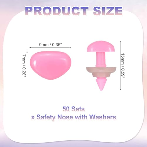 MECCANIXITY 50set 7mm Large Plastic Triangle Safety Noses Pink with Washer for Crochet Stuffed Animal Doll Craft Puppet Plush Toy Bear - color: Pink, size: 7mm