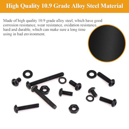 705 Pieces M2.5 Screws Nuts Washers Set Black, Sutemribor M2.5 x 4/6/8/10/12/16/20mm Button Head Socket Cap Screws Nuts Washers Assortment Kit, 10.9 Grade Alloy Steel, Fully Threaded - size: M2.5 x 4/6/8/10/12/16/20mm Kit, style: Button Head