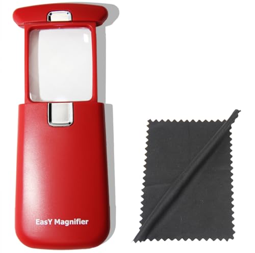 EasY Magnifier Small Pocket Magnifying Glass 3.0X with LED Light for Reading; Lighted Hand Held Coin Loupe; Mini Magnify Lens; Gifts for Seniors - color: Sedona Red