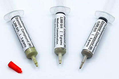 TechDiamondTools Diamond Polishing Paste Kit — 3 Grits (1200, 2000, 4000) | USA Made | Oil-Based Syringes | Progressive Polishing Set for Metal, Glass, Gemstone, Knife, Jewelry | 25% Diamond Powder - size: 1200 2000 4000 Grit, style: Medium 25% concentrat