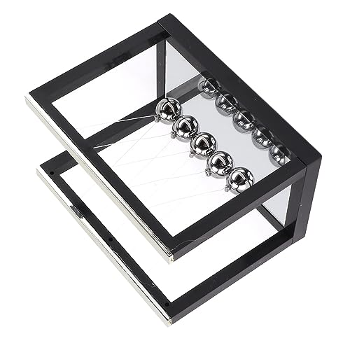 Newtons Cradle with 5 Stainless Steel Balls & Mirror Base - Classic Physics Pendulum Swing Balance Ball, Science Desk Decor for Office Home Decoration, Stress Relief Gift