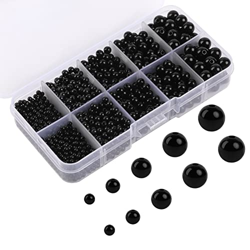 1380Pcs Black Eye Beads for Stuffed Animals 5 Sizes Mini Round Plastic Doll Eyes Mix for Amigurumi Crochet Craft Projects Bear Making and DIY Jewelry Spacer Beads with Storage Box