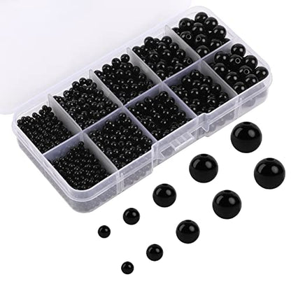 1380Pcs Black Eye Beads for Stuffed Animals 5 Sizes Mini Round Plastic Doll Eyes Mix for Amigurumi Crochet Craft Projects Bear Making and DIY Jewelry Spacer Beads with Storage Box