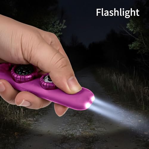 Multifunctional Survival Emergency Whistle for Kids with Compass Hiking Survival, Thermometer & Neck Lanyard | Emergency Safety Gear for Hiking, Camping, Kayaking, Boating, Climbing - color: rose purple