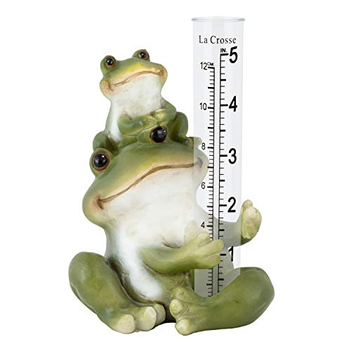 La Crosse 704-4114 5 in. Table Standing Polyresin Frog Rain Gauge (Pack of 4) - size: 3.90"L x 3.15"W x 5.79"H (Pack of 4)