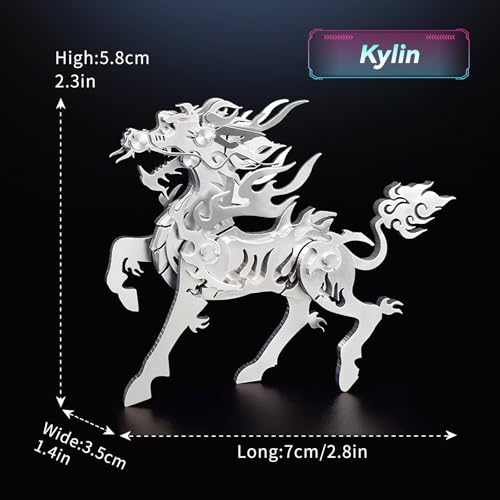 FILASLFT 3D Metal Puzzles for Adults,Mechanical Model Kit Flaming Kirin - color: A7-flaming Kirin-silvery