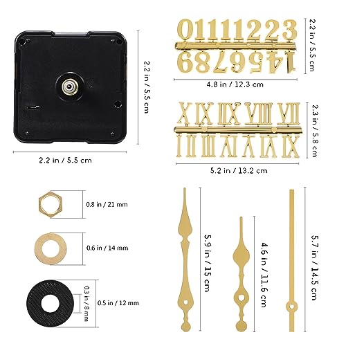 DOITOOL 4 Pcs Quartz Clock Mechanism Kit with 6 Gold Hand Sets