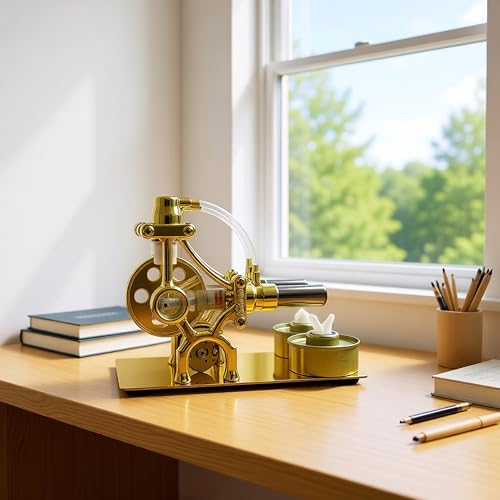 MagicTech Hot Air Stirling Engine Double Cylinder Electricity Power Metal Physics Assembly Model Golden JY43 - size: 6.29 x 3.43 x 4.72 Inch