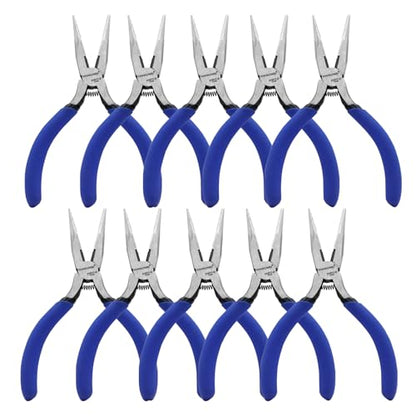 KAIHAOWIN 5" Mini Needle Nose Pliers - 10 Pack, Small Precision Pliers Set for Jewelry Making & Crafts, Spring Loaded Long Nose Pliers with Wire Cutter, Rustless High Carbon Steel for Bulk Projects - size: 10 Pack