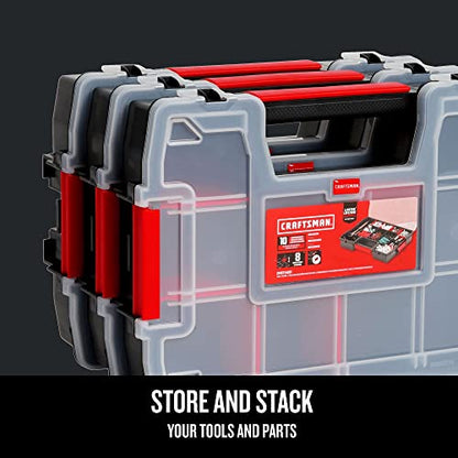 CRAFTSMAN Storage Organizer,Small Parts Organizer with 10-Compartments,Lid Includes Secure Latch (CMST60964M), (Pack of 6) - size: 6 Pack (11.5" L x 2.5" W x 8.5" H), style: Triple Pack