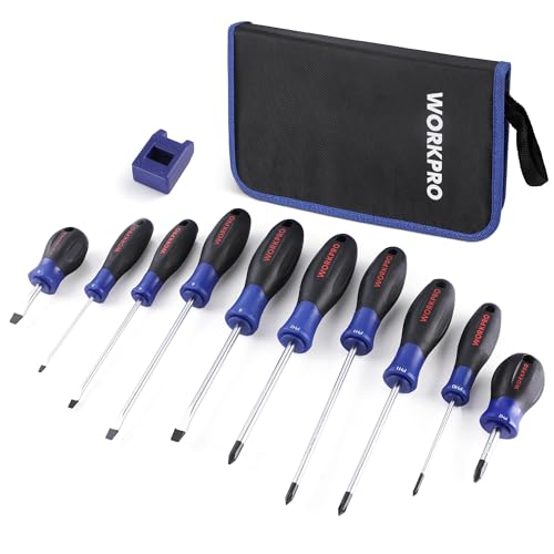 WORKPRO 10-Piece Magnetic Screwdriver Set with Pouch, Blue - color: Blue