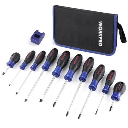 WORKPRO 10-Piece Magnetic Screwdriver Set with Pouch, Blue - color: Blue