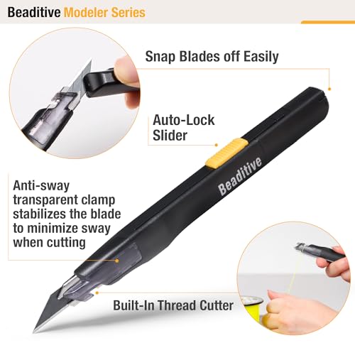 Beaditive High Precision Detail Craft Knife with 10 Blades - 30 Degree Blade Utility Knife - Art, Craft, Model Making (1 Black Knife, 10 Black Blades) - style: 1 Black Knife, 10 Black Blades