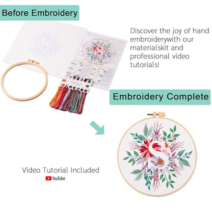 Harimau Letter Pattern S Embroidery Kit for Adult Beginners, Complete Starter Pack with 1 Hoop, Needles, Instruction Guide & Embroidery Stitch Video Tutorials - color: S
