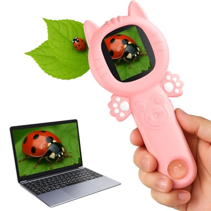PHNIXGAM Kids Microscope Camera, 500X Handheld 2" IPS Screen, A Pink Cat - color: Pink Cat